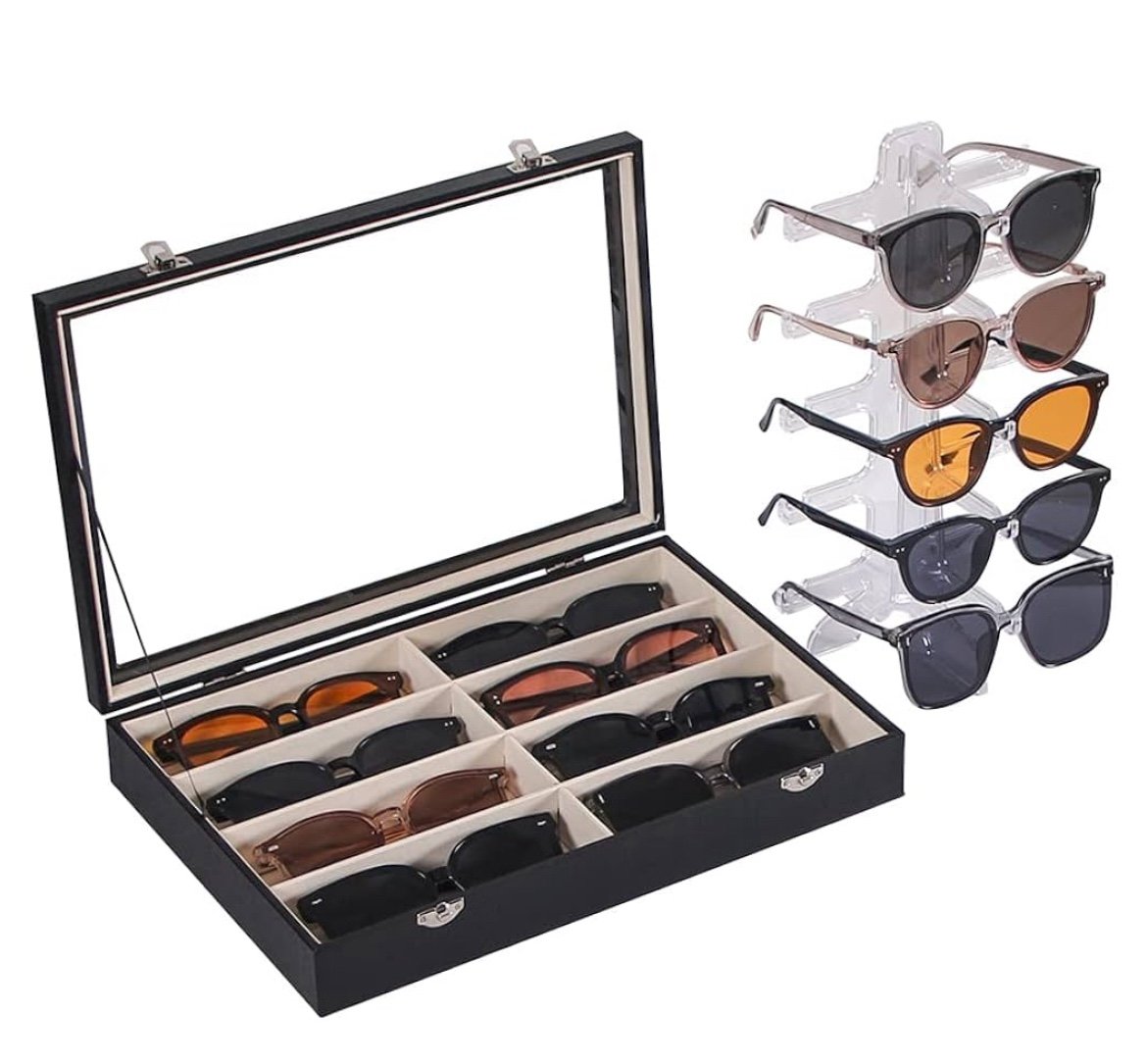Set of 3 - 8 Slot Glasses Organizer Storage Box and Tray