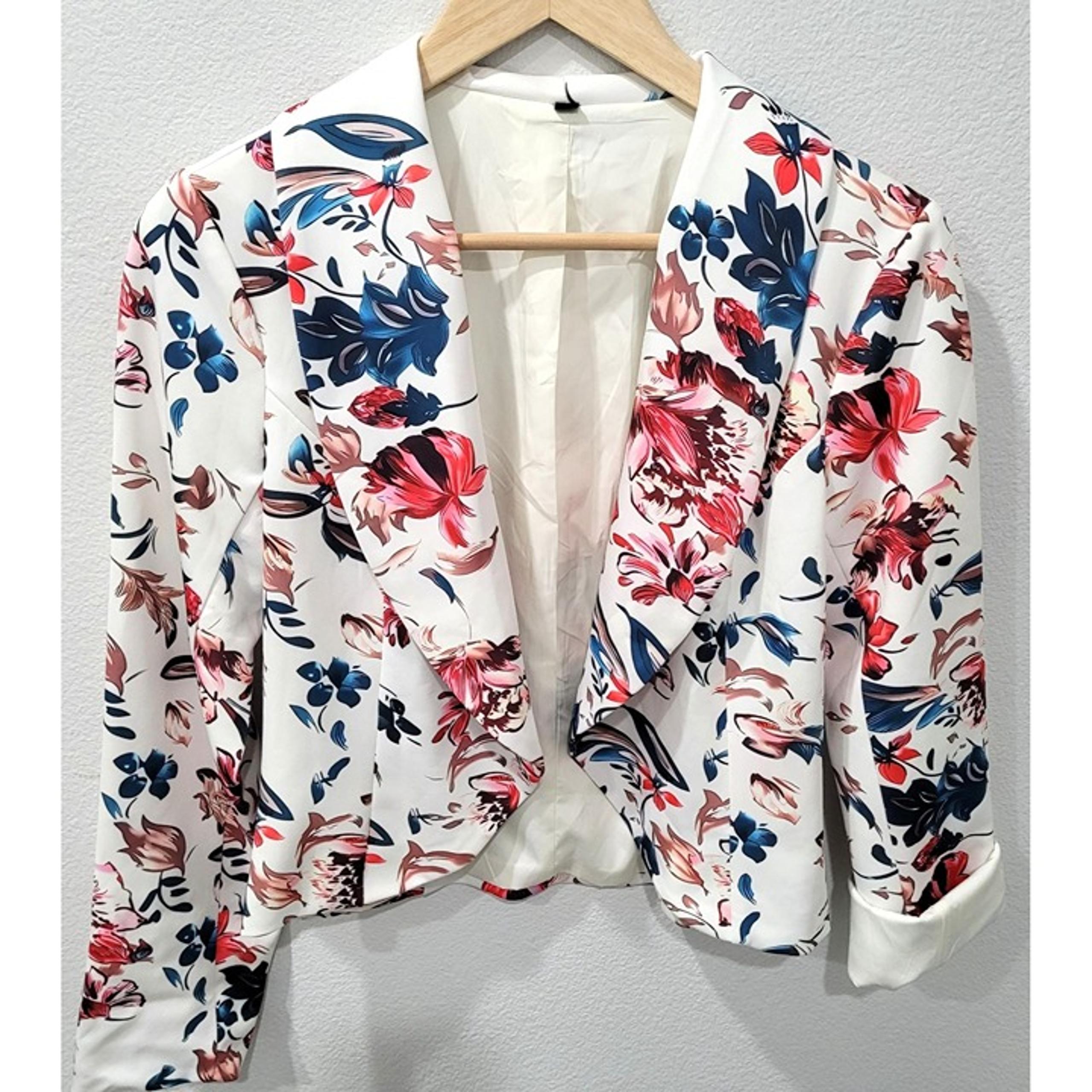 Shein Womens Vibrant Floral Open-Front Blazer Cardigan Jacket Size S