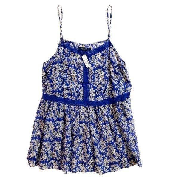 Madewell Silk Peplum Cami Sheer Tank Top Daisy Tumble Floral Blue White XS NWT