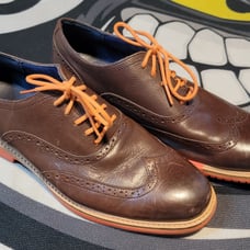 COLE HAAN Mens BROWN ORANGE Wing Tip Great Jones Oxford Shoes Leather Size 10m
