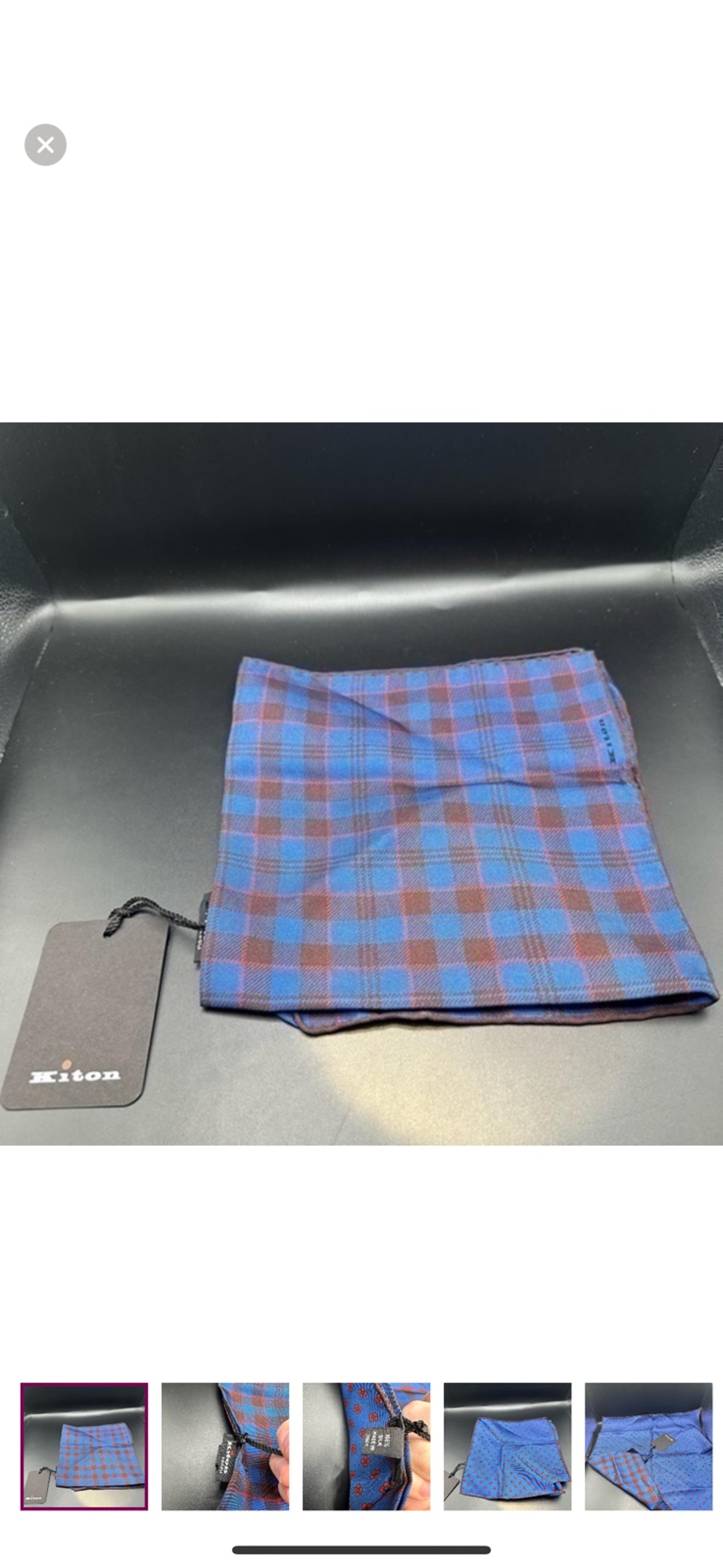 Kiton Reversible Blue and Red Silk Pocket Square