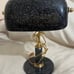 Vintage Curved Black Glass on Brass Black Marble Base and Pillar Bankers Desk