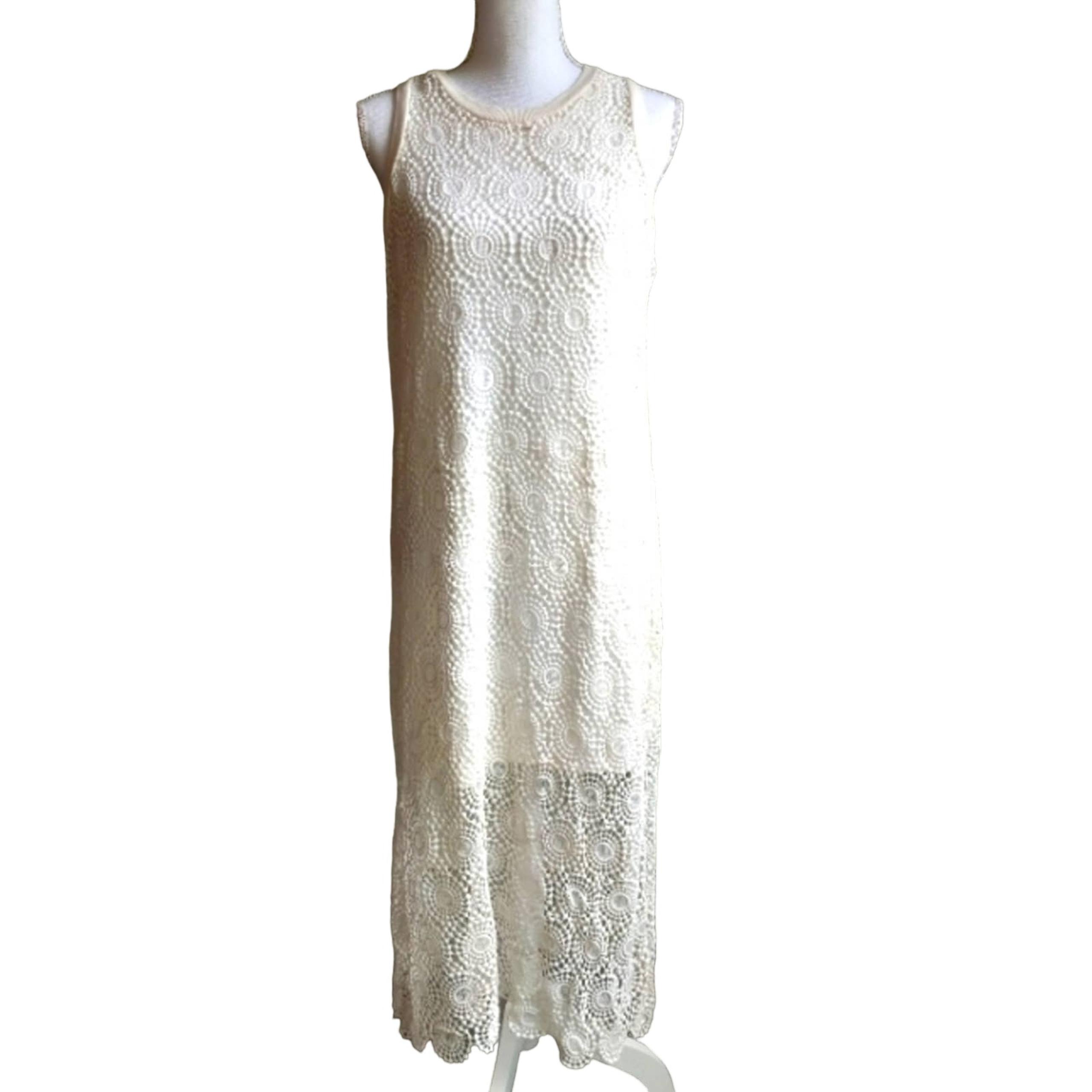 White Crocheted Overlay Kersh Dress - Size M