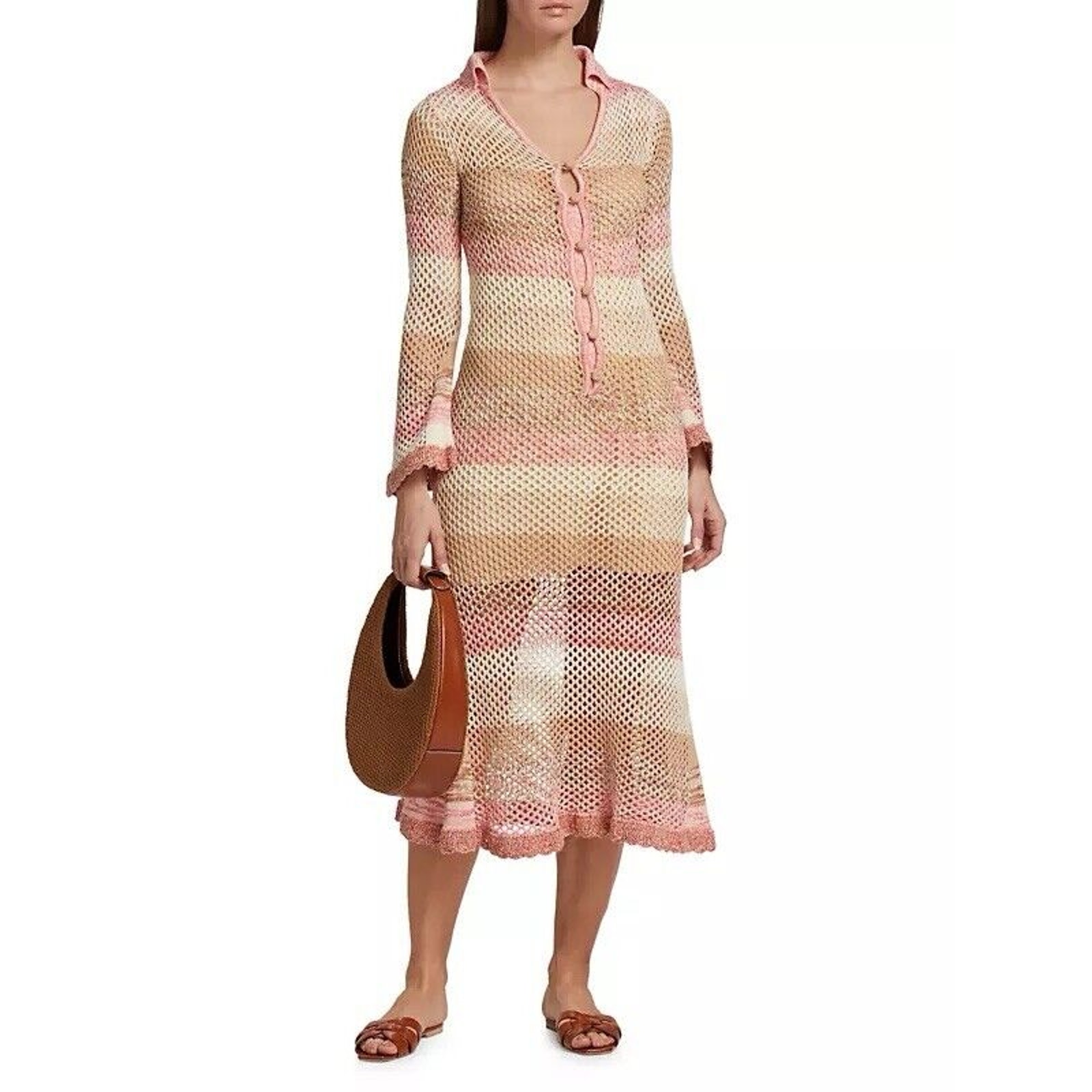 NWOT Hannah Artwear Caroline Crochet Sweater Dress Coverup Pink Striped 0 (XS)