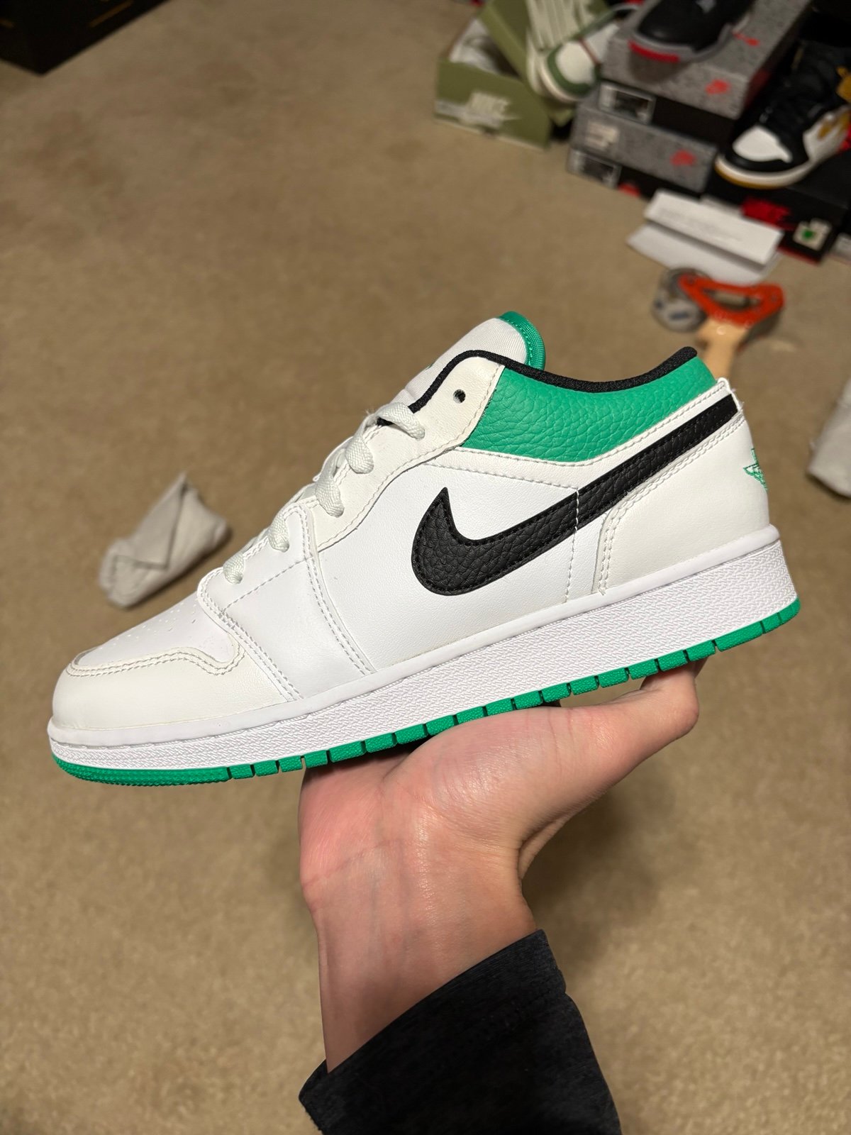 Size 6.5Y / 8W - Nike Air Jordan 1 Low GS White Lucky Green