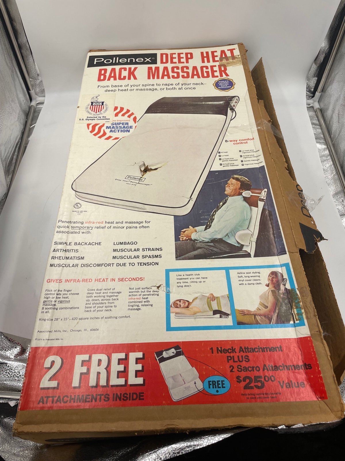 VINTAGE POLLENEX DEEP HEAT BACK MASSAGER w/ATTACHMENTS