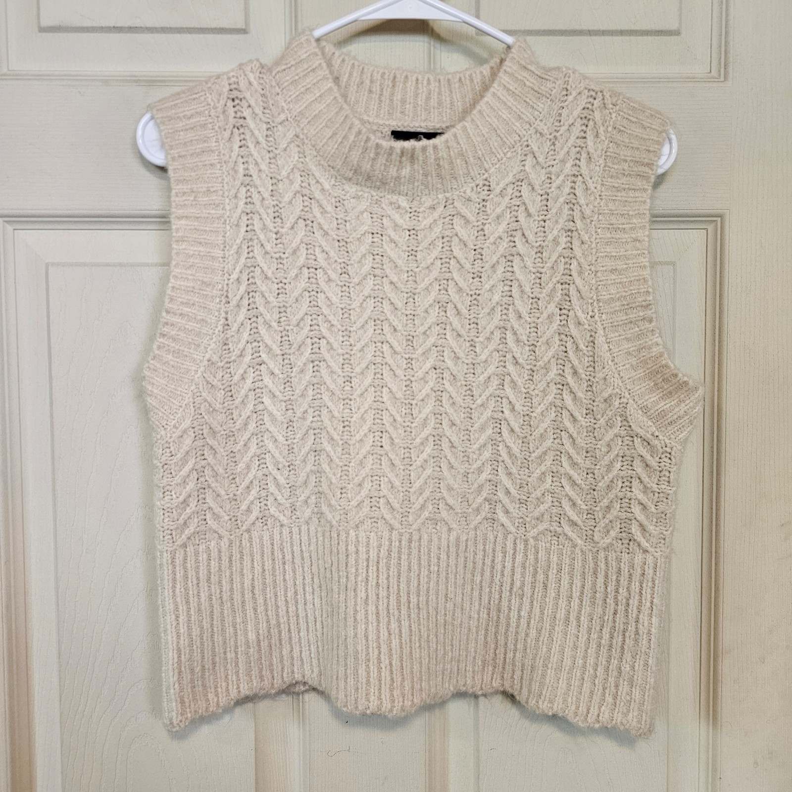 Miou Miou Wool Blend Mock Neck Quiet Luxury Old Money Preppy Cable Knit Sleevele