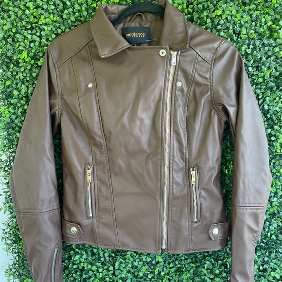 Ambiance Outwear Faux Leather Moto Jacket NWOT S