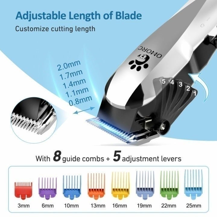 Pet Fur Trimmer Dog/Cat Shaver 24V Plug-in & Quiet Clippers Grooming + Combs Kit