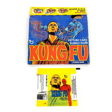 Vtg 1973 Kung Fu Picture Card Bubble Gum Empty Trading Card Wax Box w/ 1 Wrapper