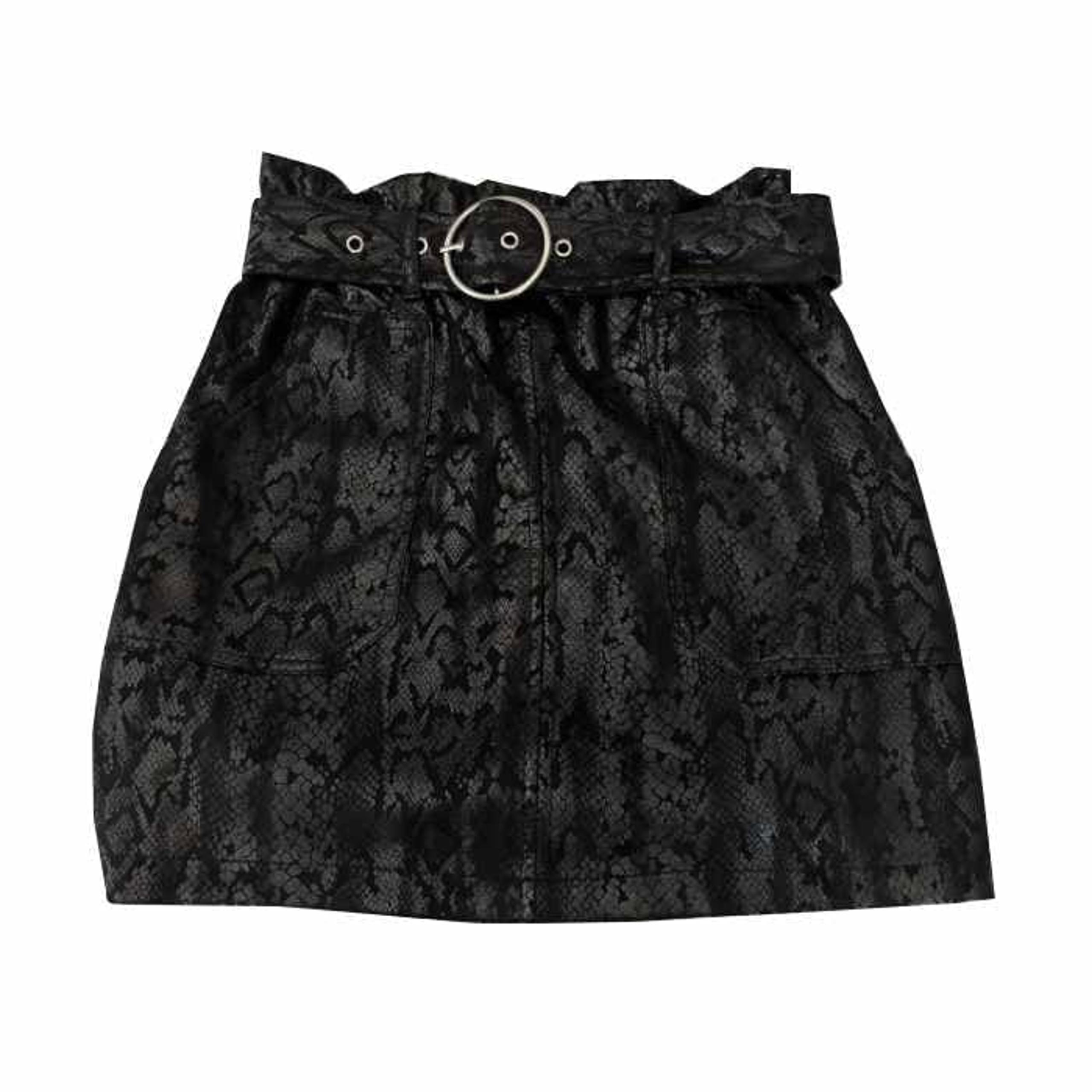 Haute Monde Black Faux Snakeskin Mini Skirt