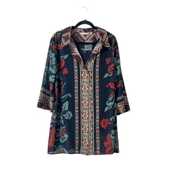 Soft Surroundings Floral Chiffon Tunic NEW Plus Size 2X Layered 3/4 Sleeves