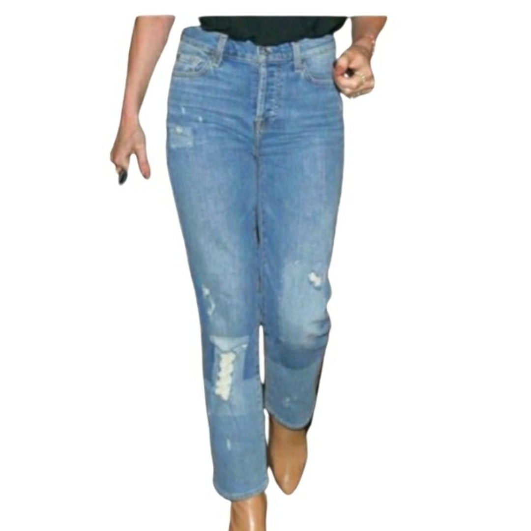 7 for all man kind Edie Patch Dyed Distressed Cropped Jean's Button Fly 28