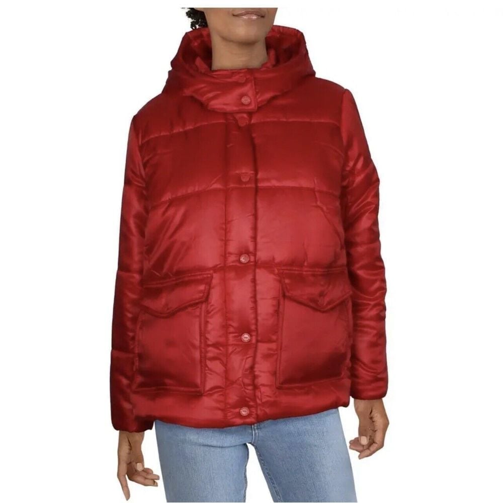 Urban Republic Womens Red Floral Faux Fur Midi Puffer Jacket Coat L