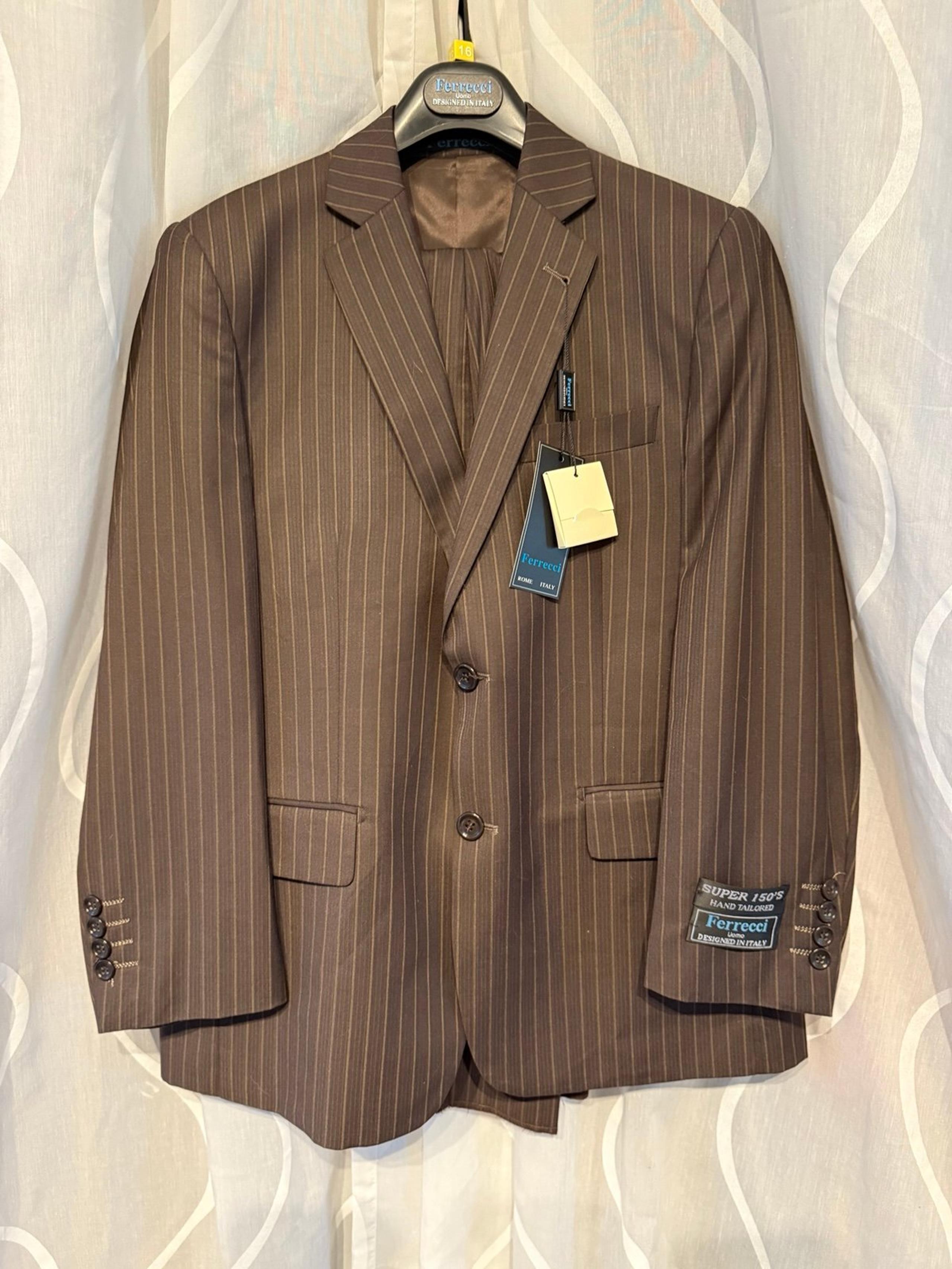 Young Mens/Kids Brown Striped Italian Suit