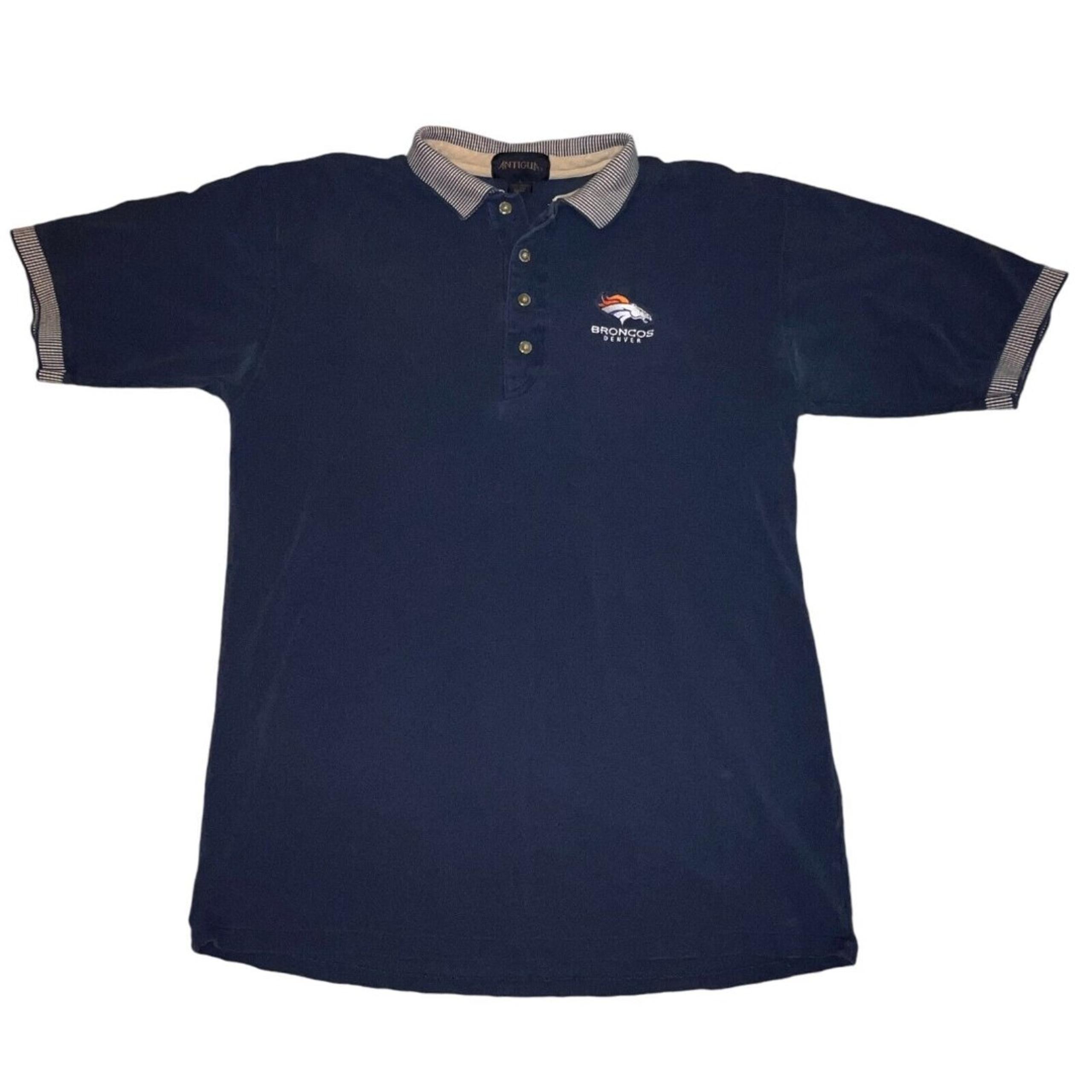 Denver Broncos Polo Shirt Size Large Blue Short Sleeve Antigua Shirt y2k