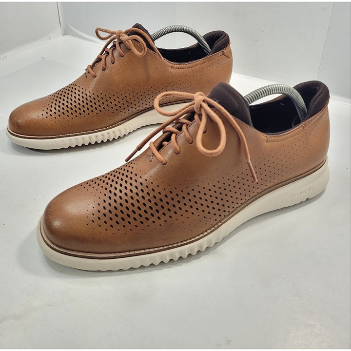 COLE HAAN MEN'S 2.ZEROGRAND LASER WINGTIP OXFORD SHOES SIZE 9M BRITISH TAN/IVORY