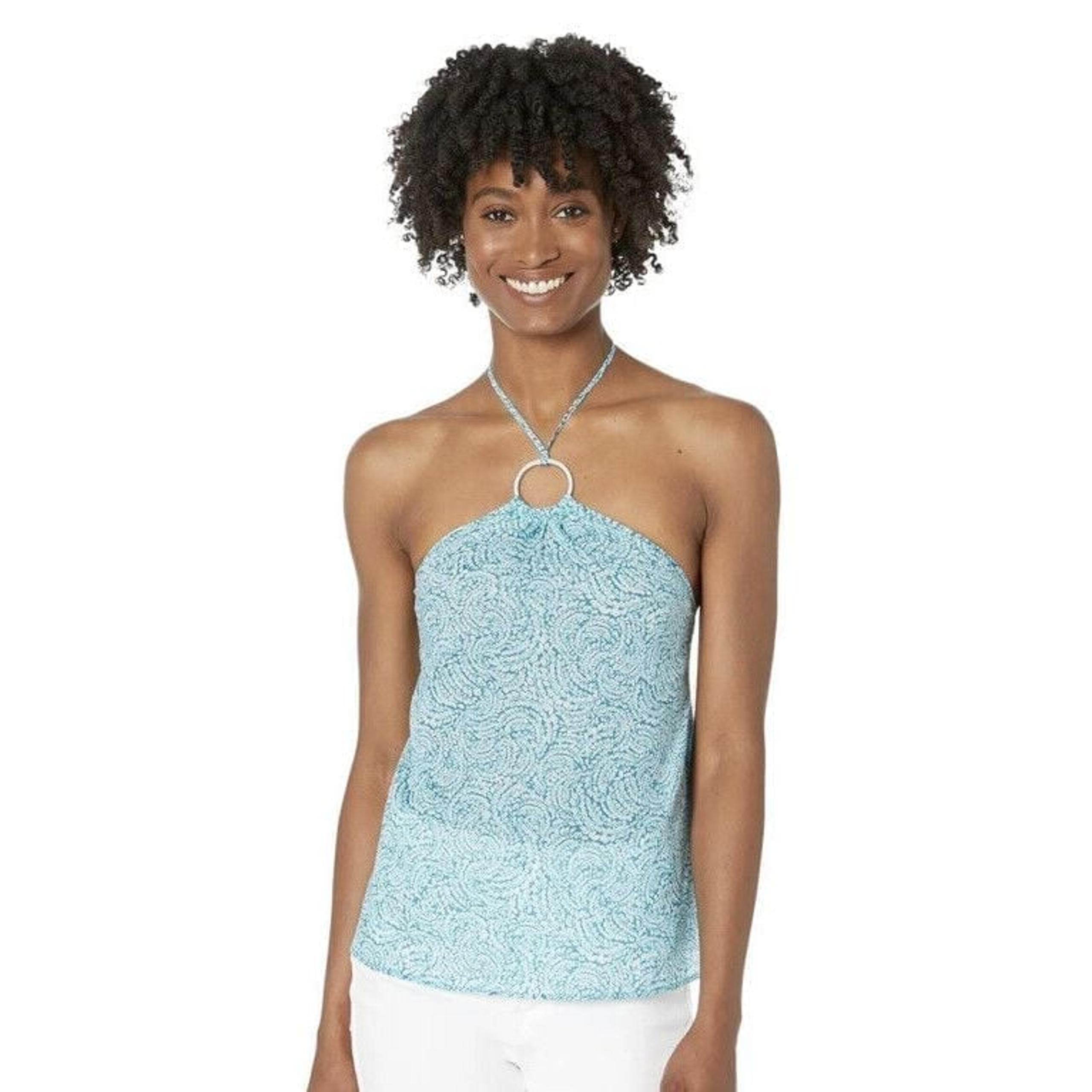 Michael Kors Women's Turquoise Shibori Coral Semi-Sheer Halter Top Size M NWT