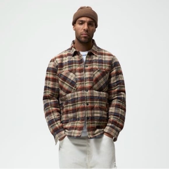 New Zara 89 Padded Quilted Brown Plaid Overshirt Men’s Large Zara 7446/403