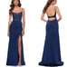 La Femme 29888 Scoop Laced A-Line Satin Embellished Evening Gown Navy Blue 4 NWT