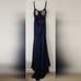 La Femme 29888 Scoop Laced A-Line Satin Embellished Evening Gown Navy Blue 4 NWT