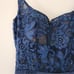 La Femme 29888 Scoop Laced A-Line Satin Embellished Evening Gown Navy Blue 4 NWT