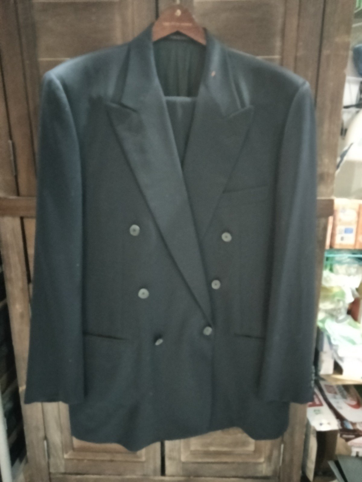 Saks Fifth Avenue Men's Double Breasted Suit Navy Blue Jacket 40 Pants 34/32