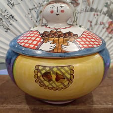 Vintage Cassetta Vietri Chestnut Woman Lidded Bowl