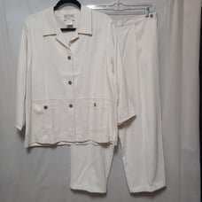 Loose Threads by Virginia Moreno Size L Jacket XL Pants 2 Piece Cream Silk READ