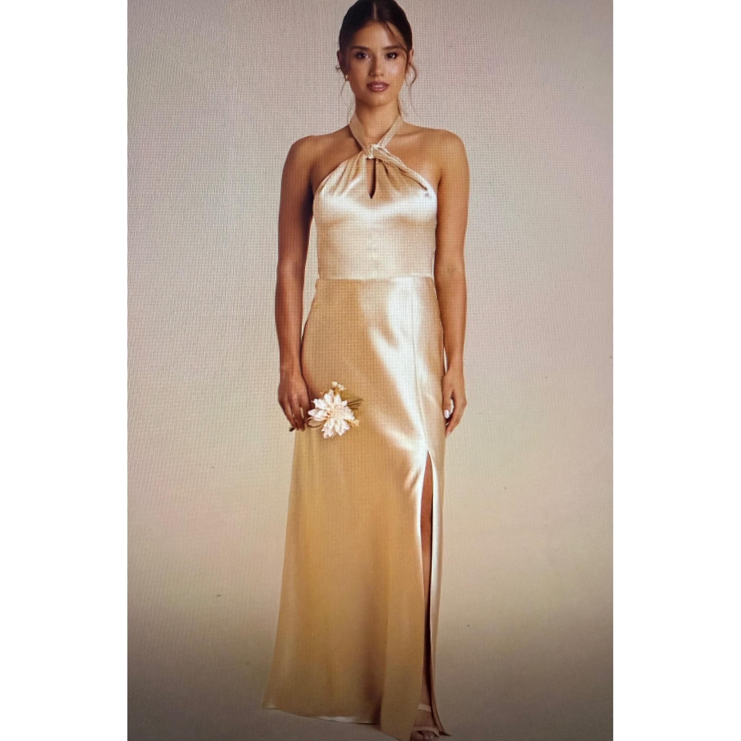 Birdy Grey Gold Halter Maxi Monica Satin Formal Wedding Dress Women Size XL