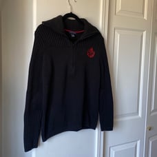 Tommy Hilfiger - Black Knit Quarter Zip Sweater/Pullover With Embroidered Logo