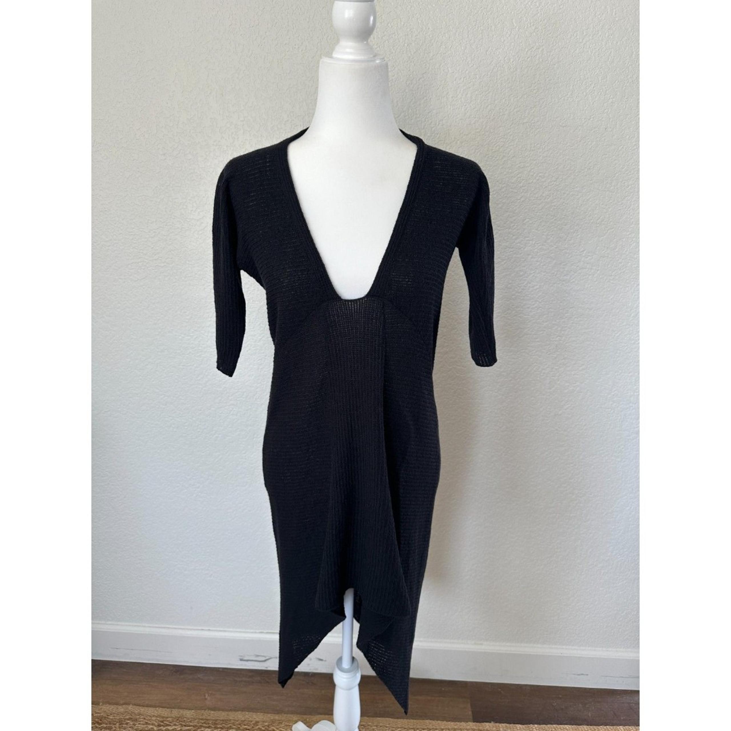 Eileen Fisher Sweater Dress S Wool Rib Knit Elbow Sleeve High-Low Tunic Black