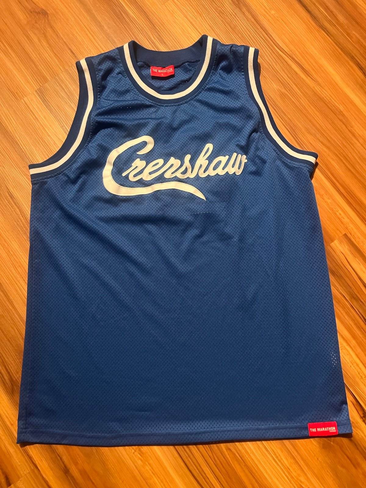 THE MARATHON NIPSEY HUSSLE CRENSHAW BASKETBALL JERSEY - BLUE/WHITE Large