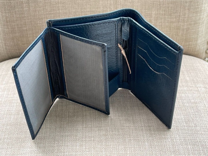 Genuine Blue Leather Wallet Multi Card Holder Handmade Bifold Men Wallet Purse