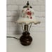Vintage Small Wood Base Lamp Ruffled Glass Shade Hand Painted Brass Hardware