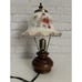 Vintage Small Wood Base Lamp Ruffled Glass Shade Hand Painted Brass Hardware