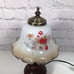 Vintage Small Wood Base Lamp Ruffled Glass Shade Hand Painted Brass Hardware