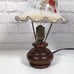 Vintage Small Wood Base Lamp Ruffled Glass Shade Hand Painted Brass Hardware