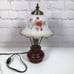Vintage Small Wood Base Lamp Ruffled Glass Shade Hand Painted Brass Hardware