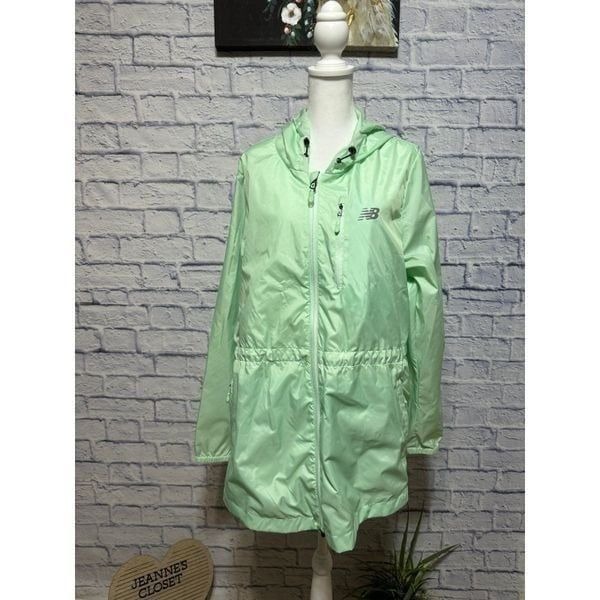 New Balance Mint Green Zip Up Hooded Logo Sleeve Windbreaker Jacket Size XLarge