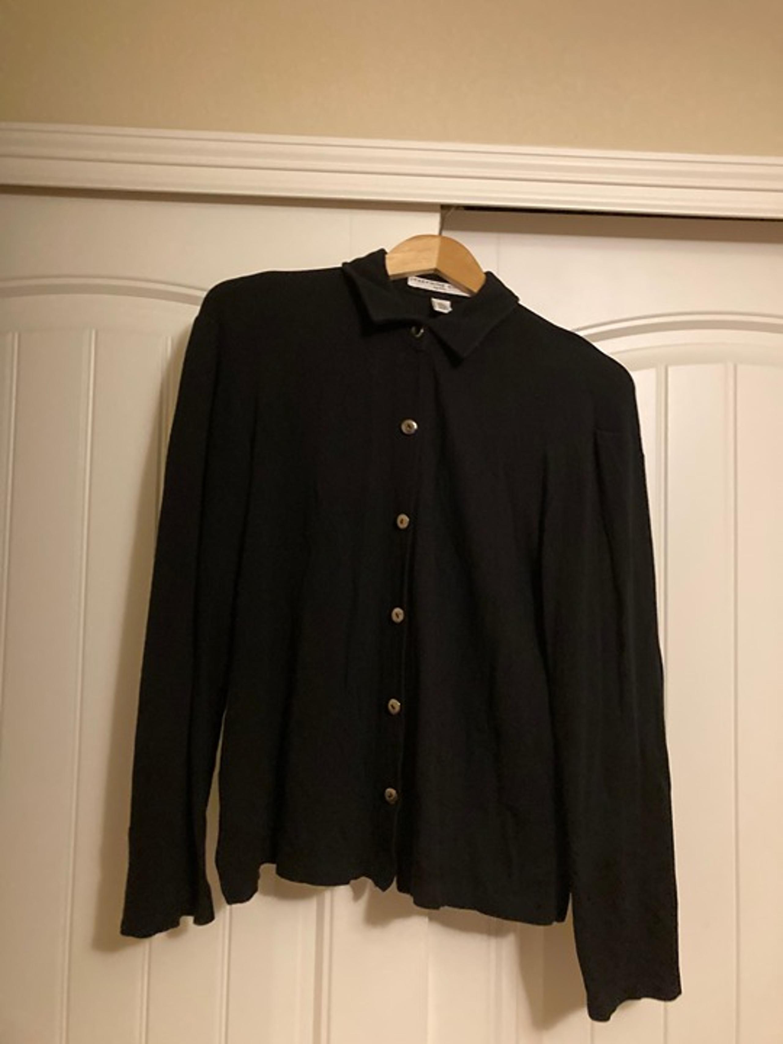 Josephine Chaus Sport Cardigan Sweater Small Button Front Black Rayon Blend
