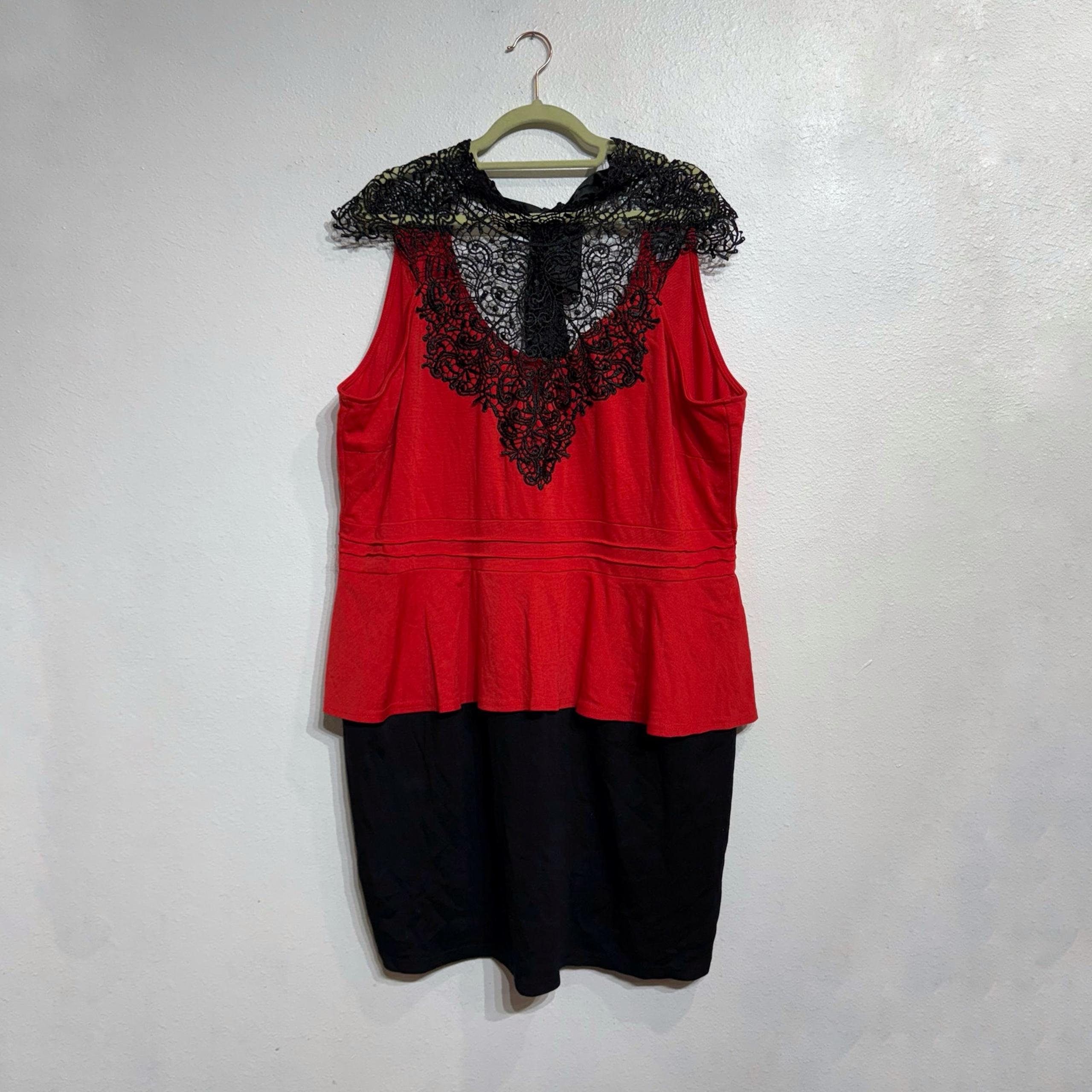 Dots Red Lace Peplum Midi Dress Sz 3X