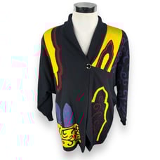 Laurel by Escada Cardigan Sweater Women's 38 Knit Italy Geometric Baroque Scroll