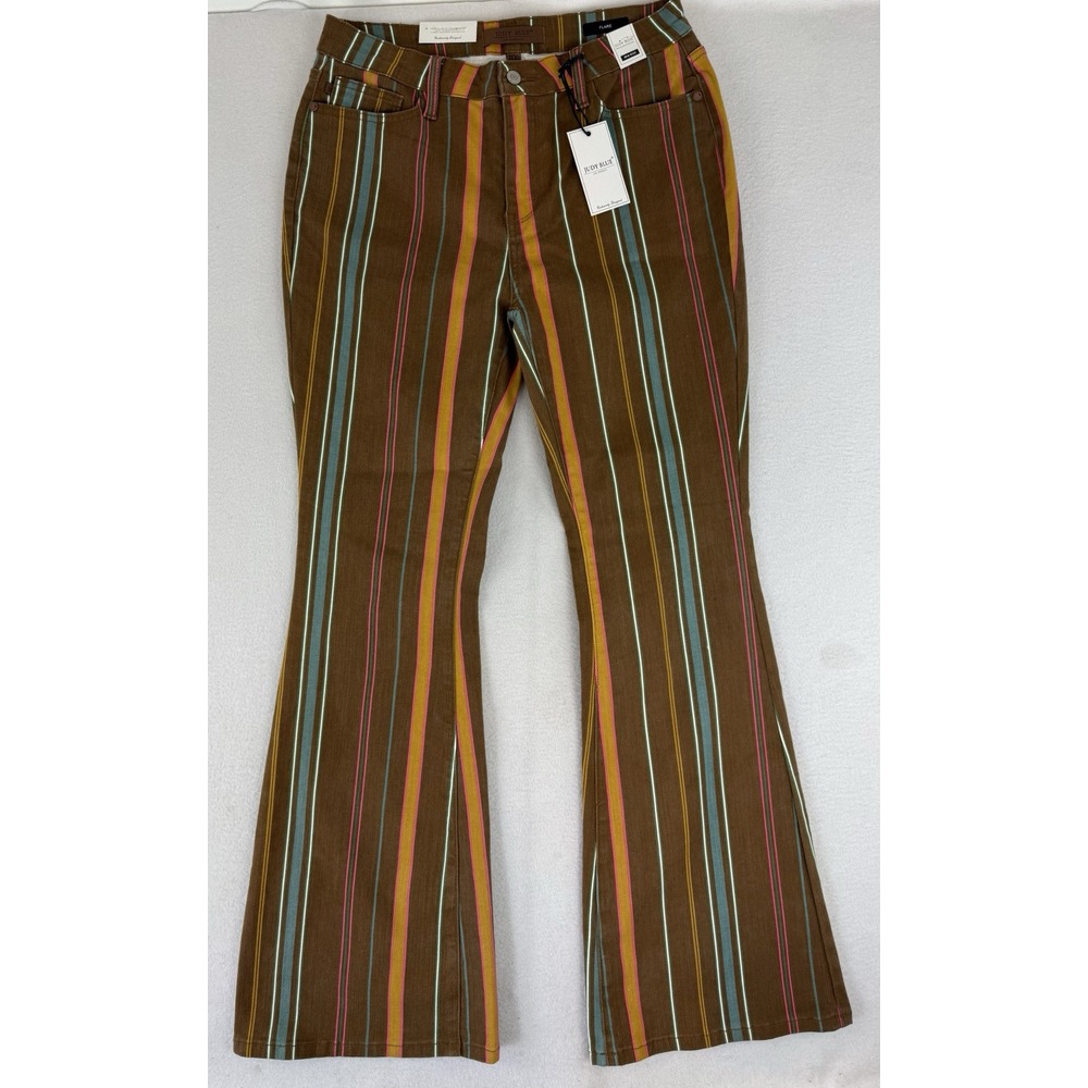 Judy Blue Flare Pants Retro Vibes Striped 88669 Hippie 70s Womens 11/30 NWT