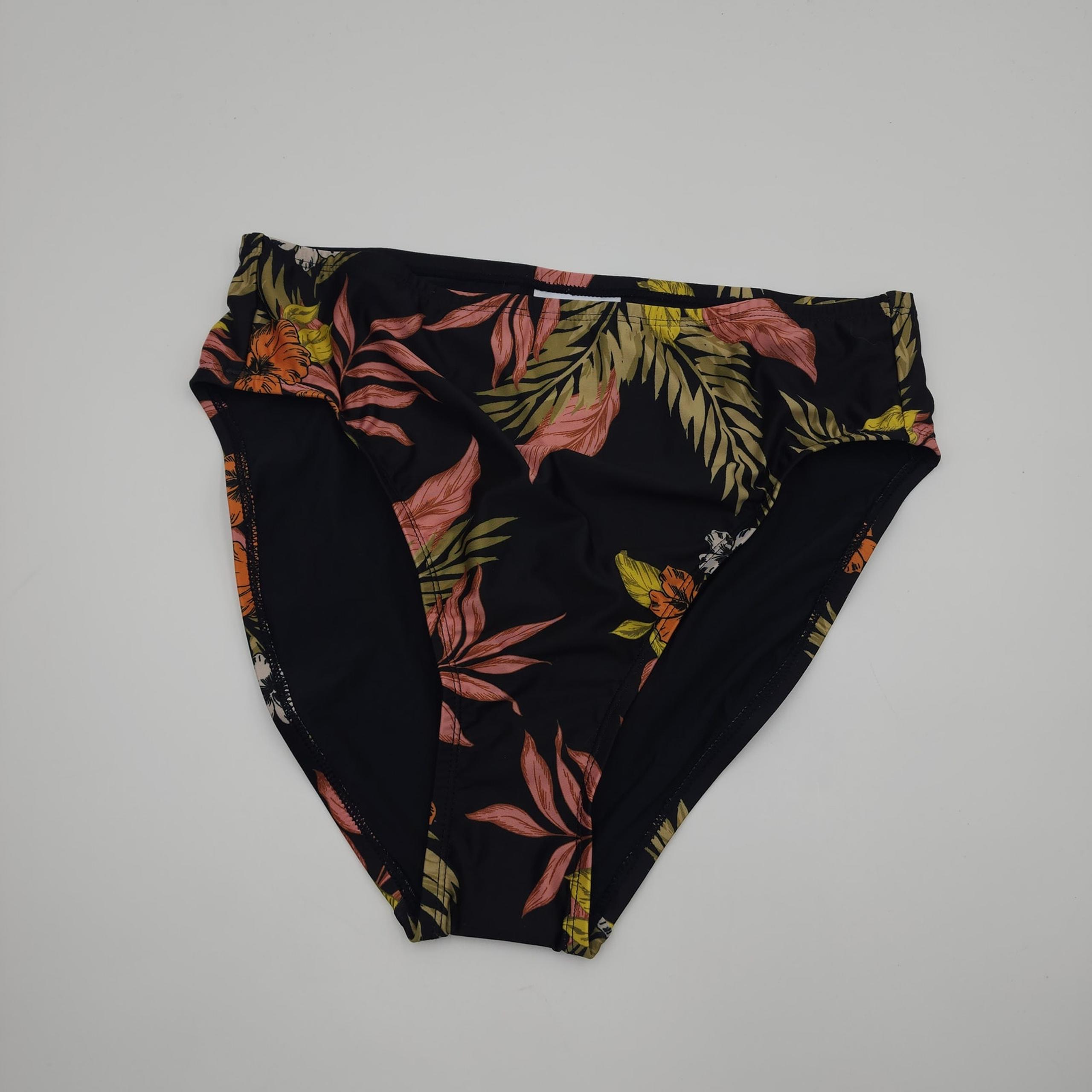 Modcloth The Franky High-Waisted Bikini Bottom in Black Hibiscus Size 2X