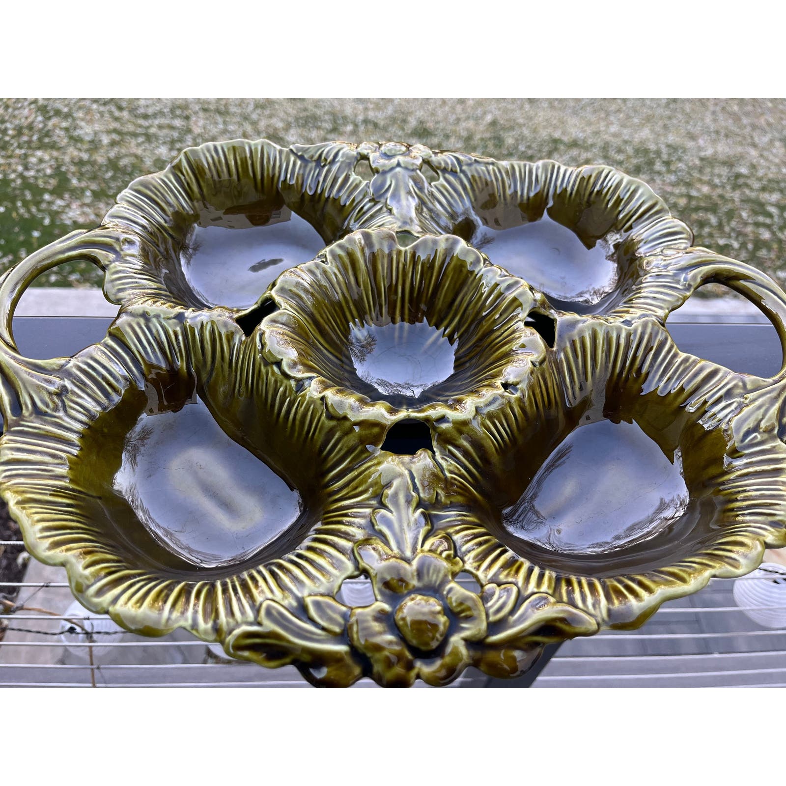 Vintage 1970s avocado green divided dish Whittier California Pottery