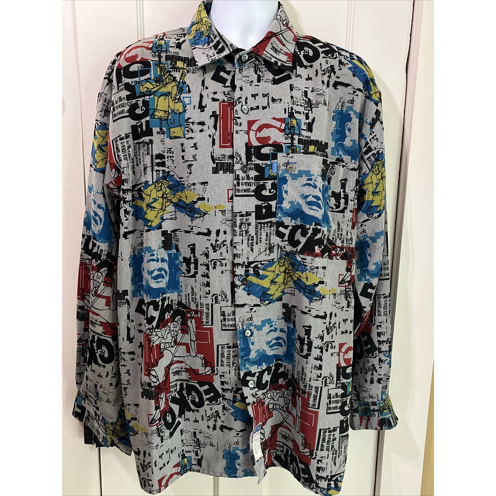 Marc Ecko Shirt Blue Rhino Exhibit Mens XL NYC Street Graffiti Rhino Vintage Y2K