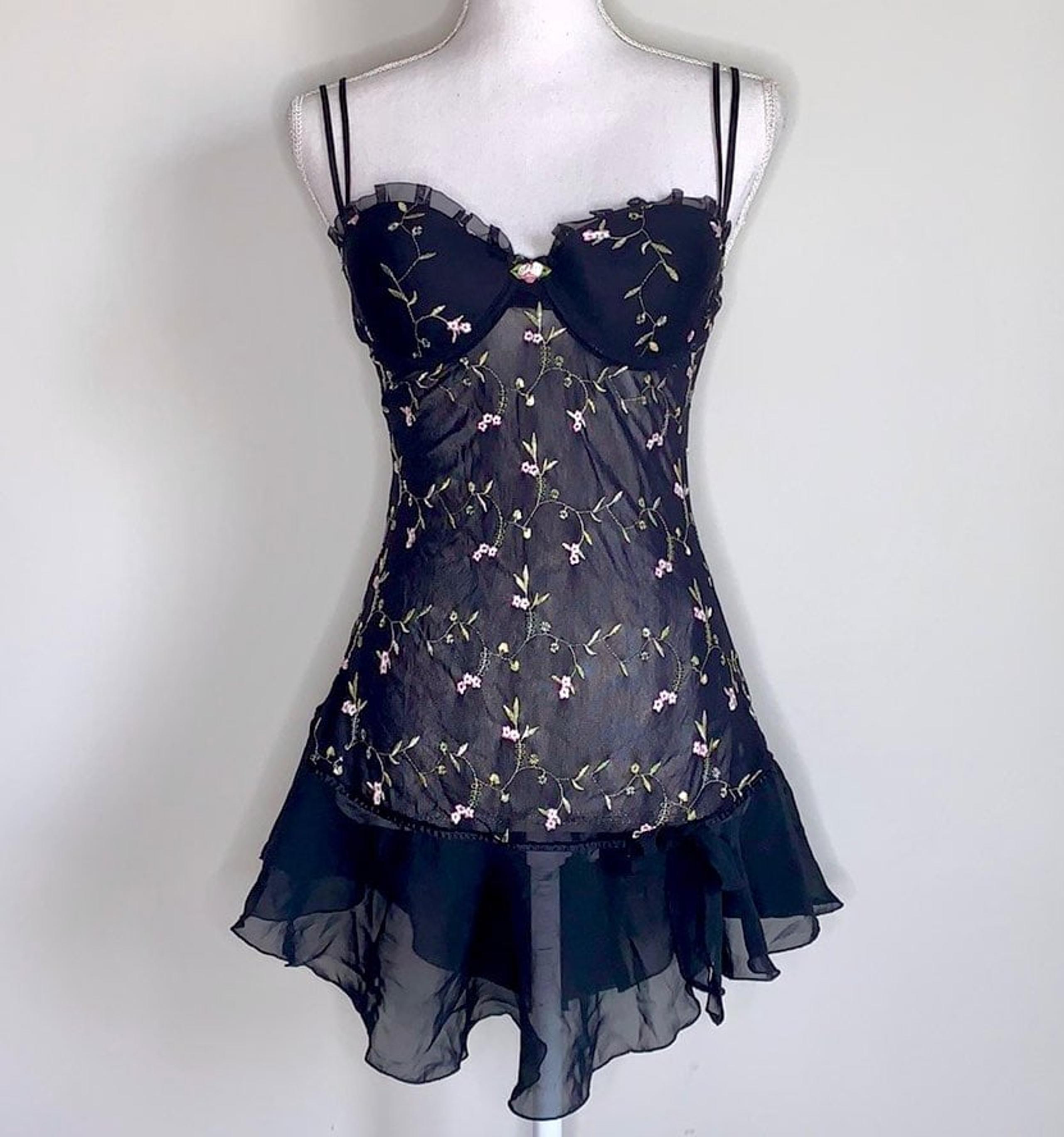 Floral Embroidered Mesh Babydoll Slip