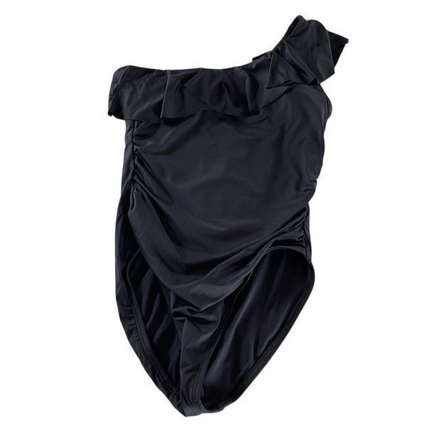 La Blanca Womens Island Goddess One Shoulder Ruched One Piece Swimsuit Black Siz