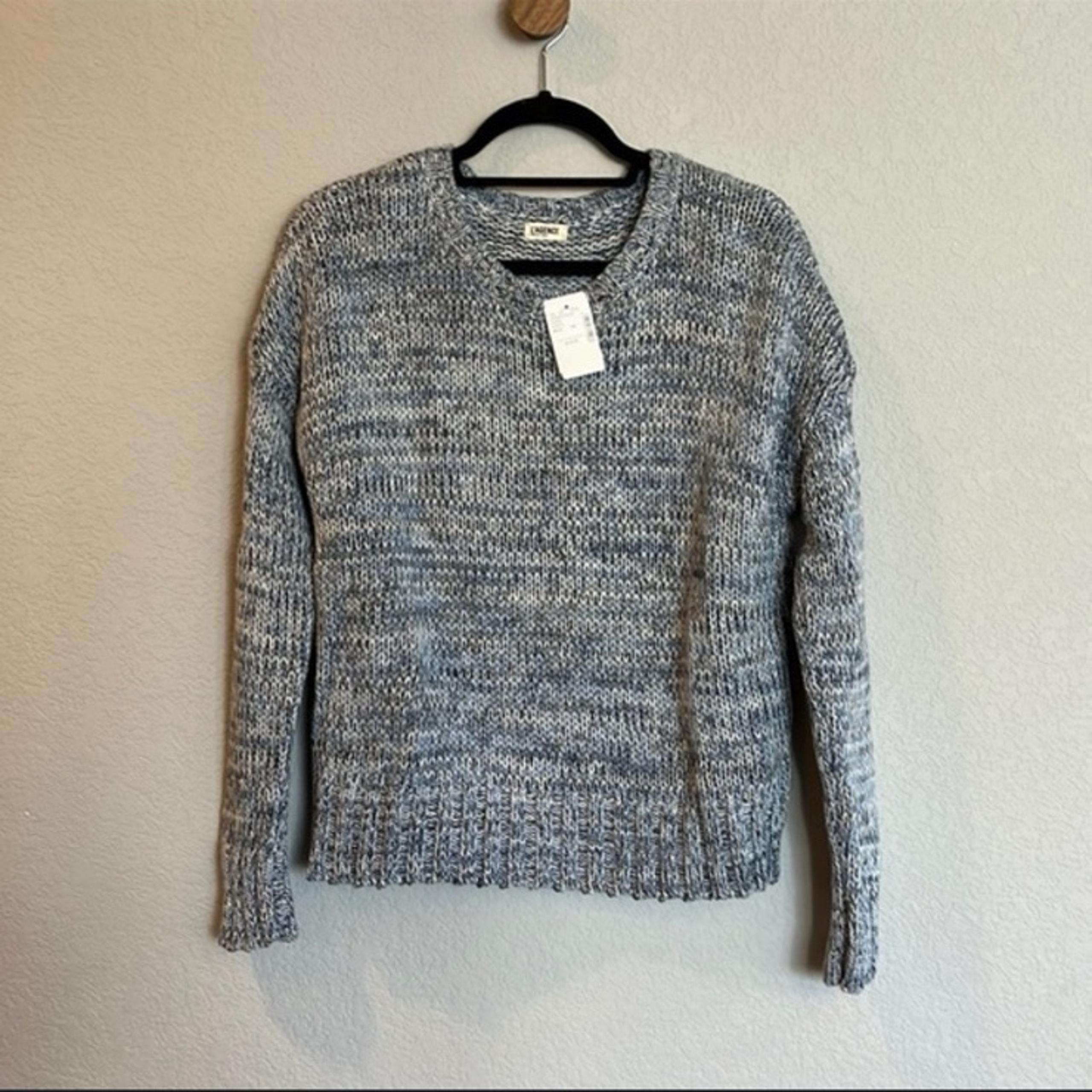 L'AGENCE Blue Crew Neck Sweater with Textured Knit